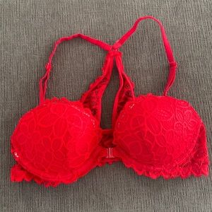 Pink red lace racer back push up bra